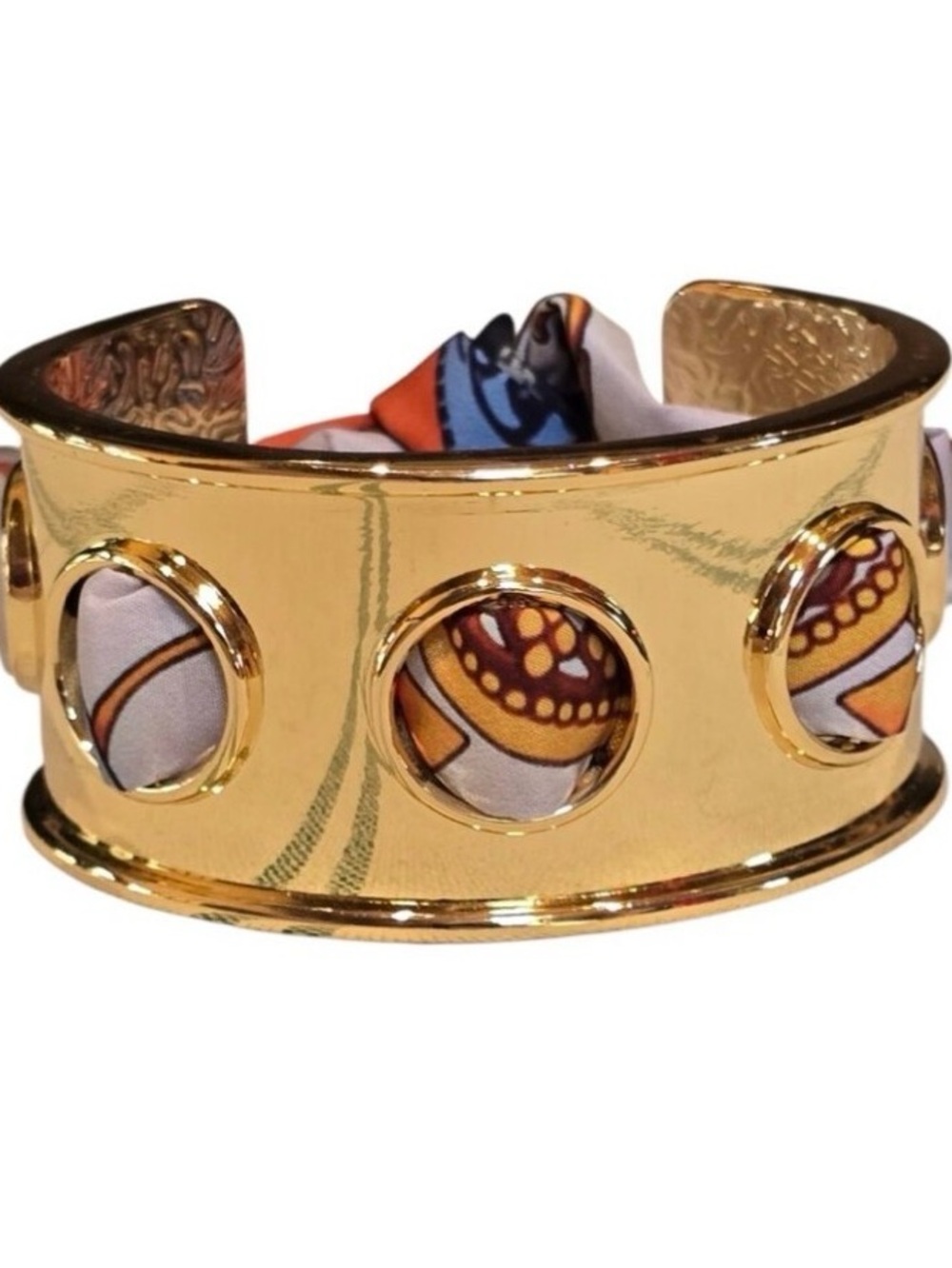 Piper K Gold-Tone Round Cutout Cuff Bracelet with Scarf Inlay - Picture 6 of 6